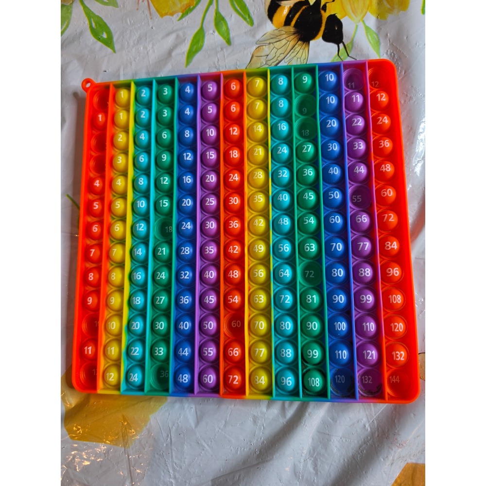 Rainbow Multiplication Table Fidget Toy Large Silicone Math Pop It 12x12 Grid